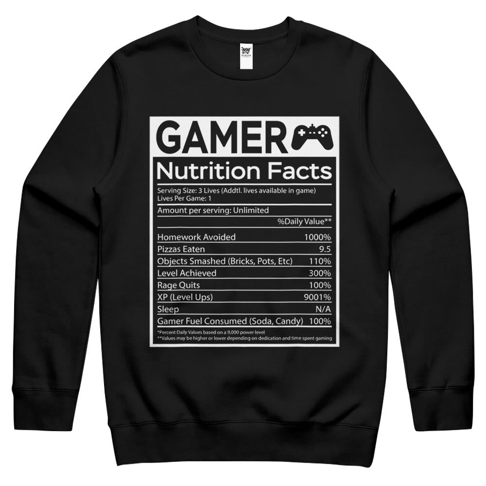 Nutritional Facts Shirt, Gamer Nutrition Facts Shirt, Blue Gamer Nutrition Facts Video Game Funny Shirt Crewneck Sweatshirt