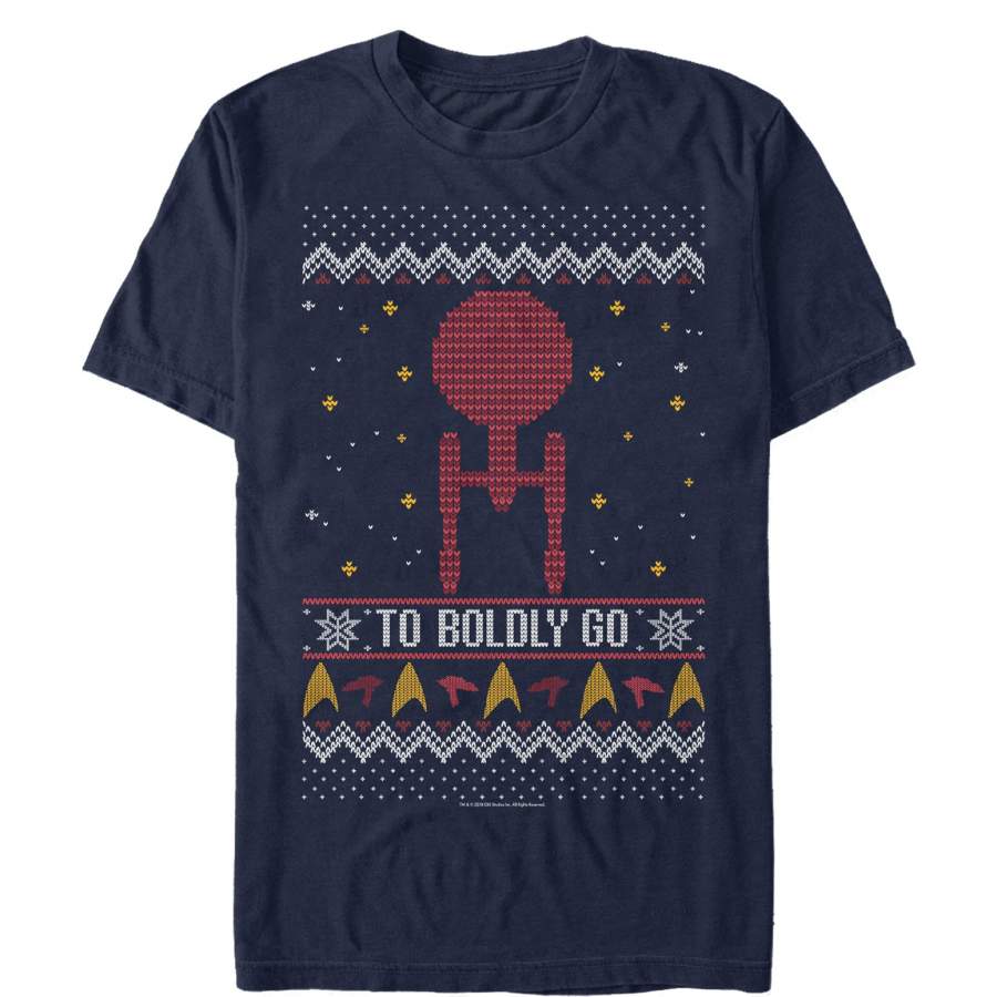 Star Trek Men’s Ugly Christmas Boldly Go  T Shirt