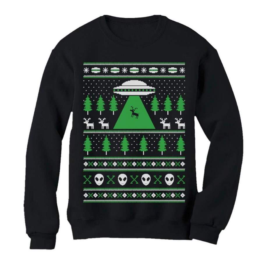 Alien Reindeer Abduction Ugly Christmas Sweater Women Sweatshirt