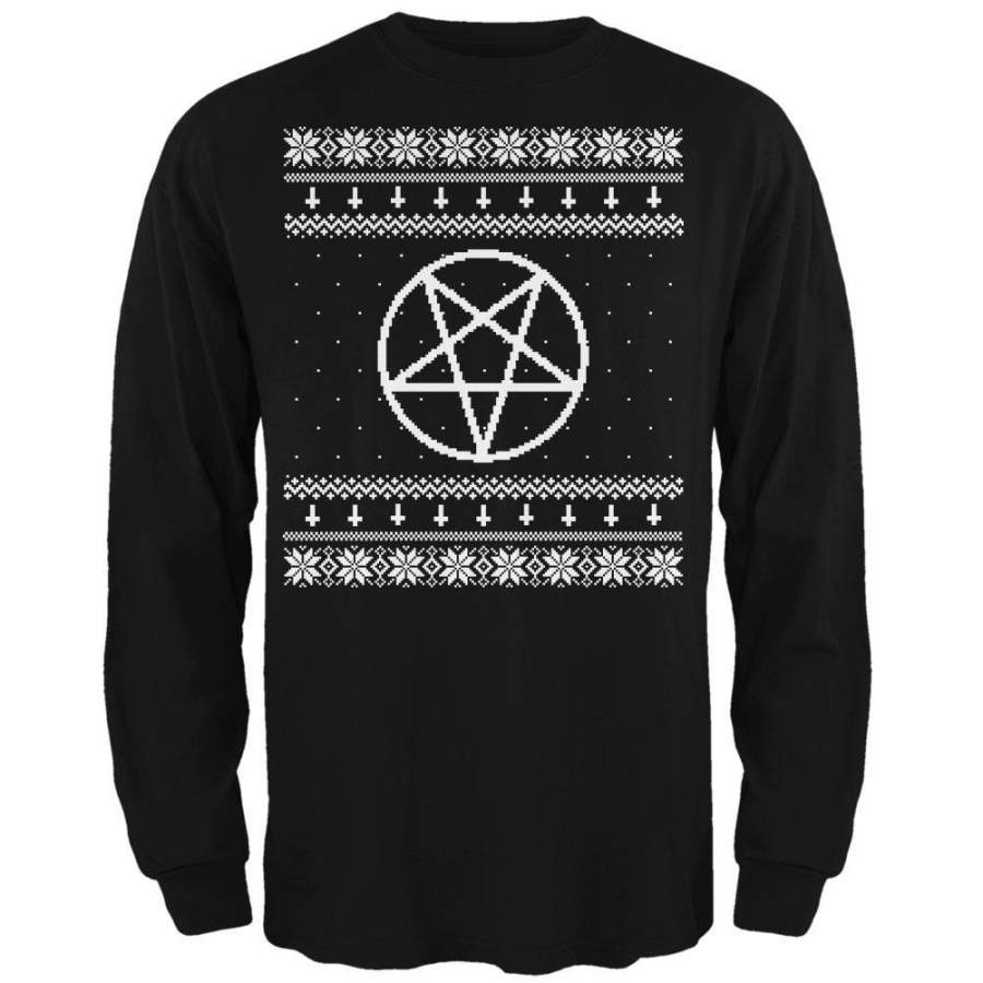 White Satanic Pentagram Ugly Christmas Sweater Black Adult Long Sleeve T-Shirt