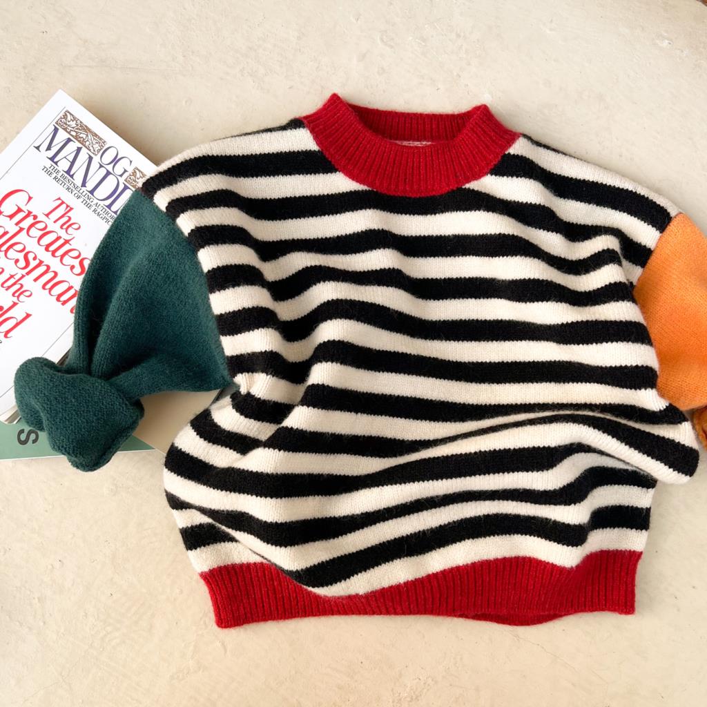 2022 Spring Autumn Baby Girls Boys Casual Stripe Sweaters Children Knitting Cardigan Kids Striped Top Pullover 2-7 Years alx