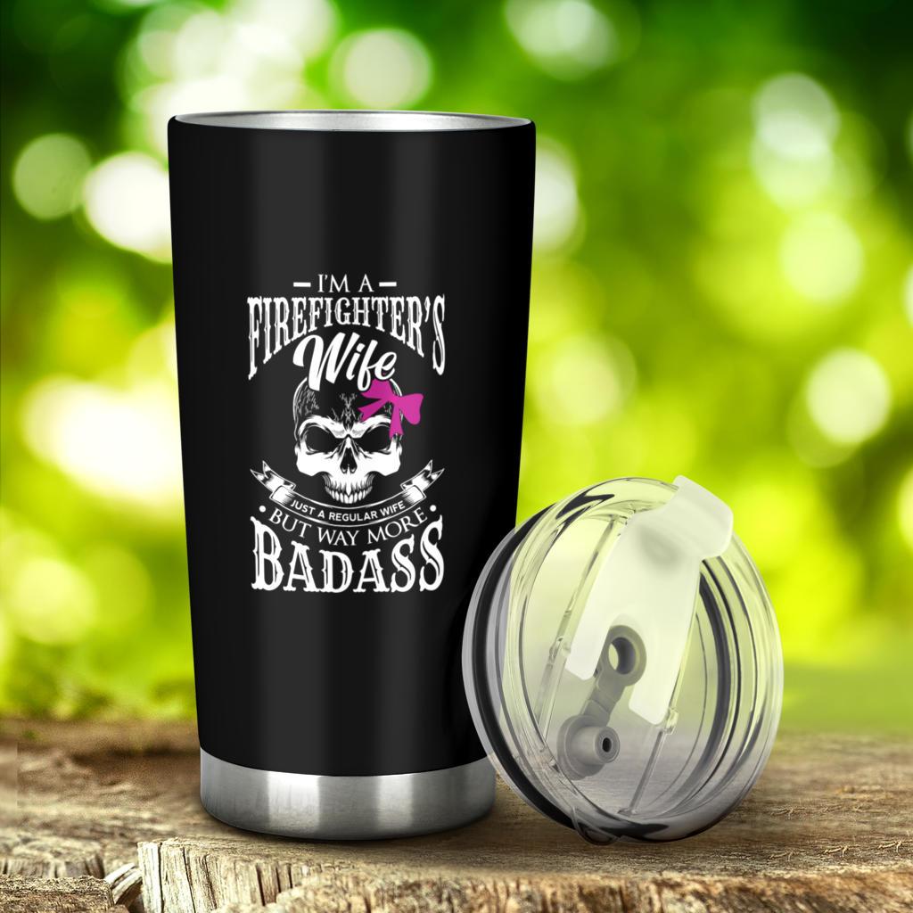 Firefighter’S Wife Just A Regular Wife But Way More Badass Stainless Steel Skinny Tumbler Bulk, Double Wall Vacuum Slim Water Tumbler Cup With Lid, Reusable Metal Travel Coffee Mug