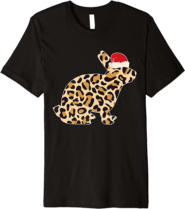 Rabbit Santa Hat Family Matching Christmas Leopard Print Premium T-Shirt