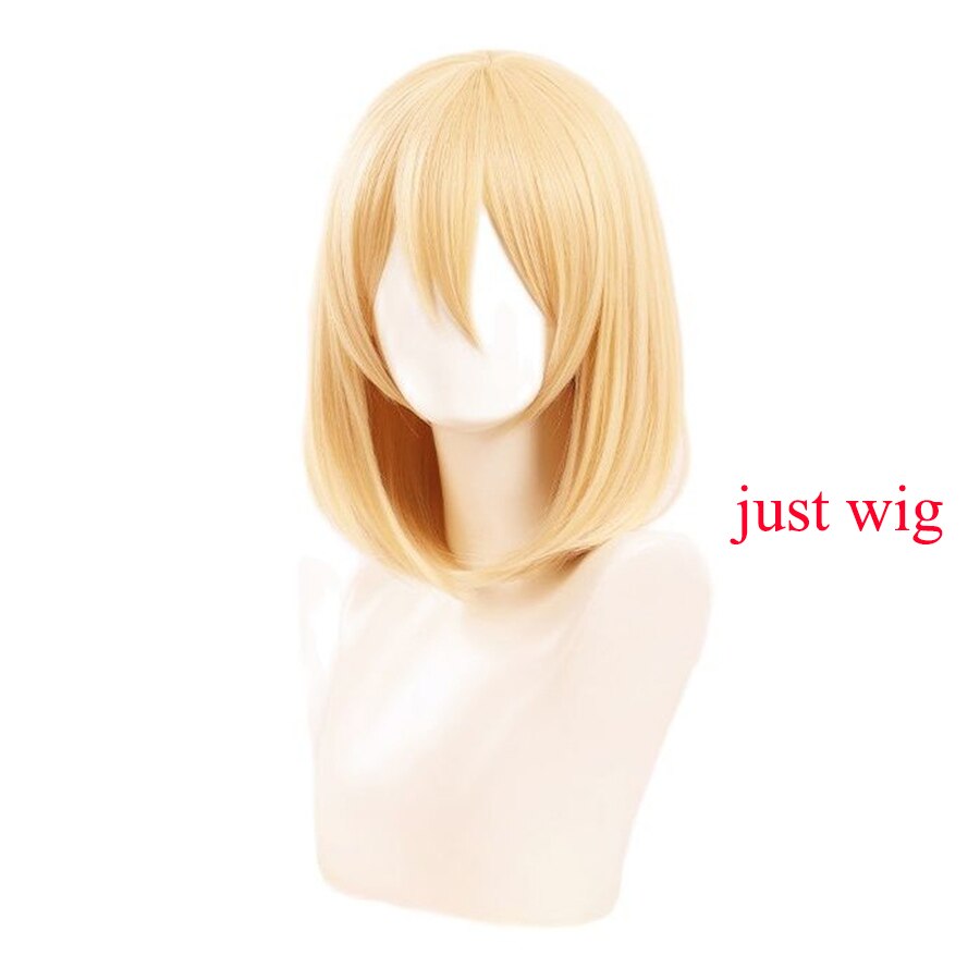 Anime Howl’s Moving Castle Wizard Howl Cosplay Short Blonde Yellow Hair Wig Cosplay Ring Earring Wig Necklace + a wig cap alx