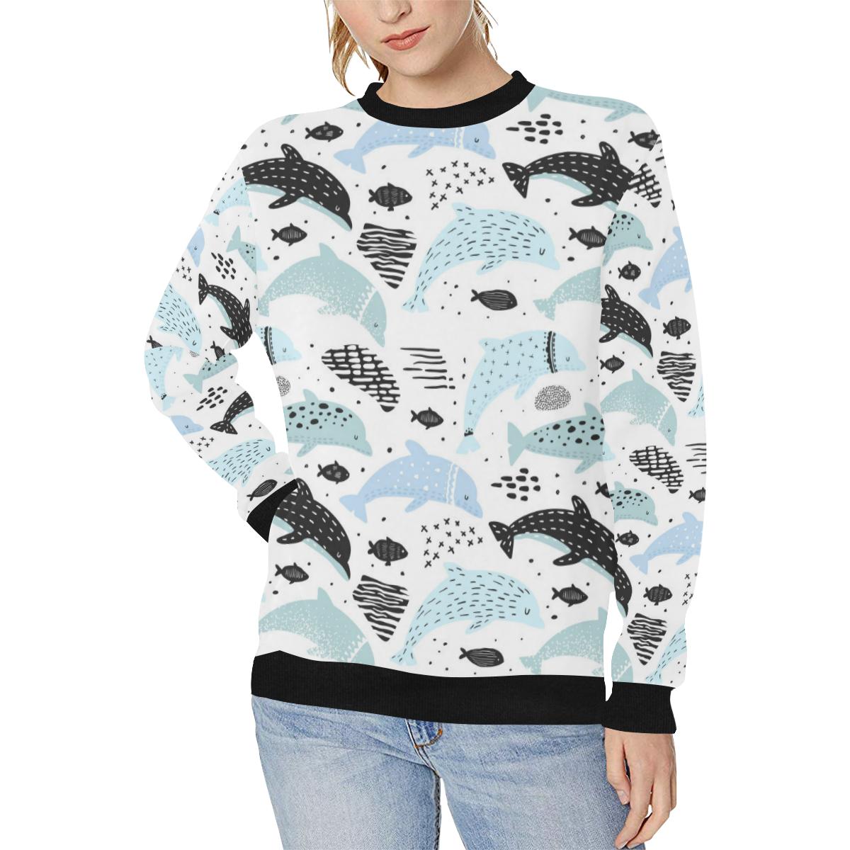 Cute dolphins Childish Style pattern Women’s Crew Neck Sweatshirt