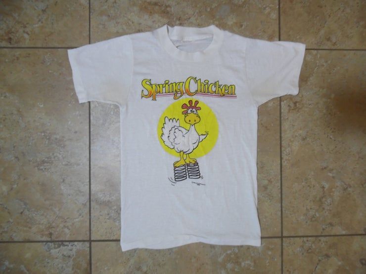 Vtg Spring Chicken Funny Comical Cartoon Style Shirt