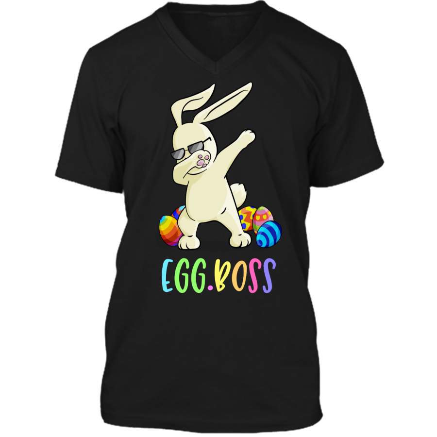 Dabbing Egg Boss Easter Bunny T-Shirt Easter Shirt Mens Printed V-Neck T