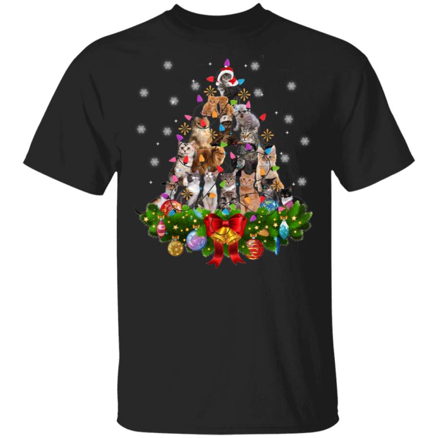 Christmas Pajama Cats Tree Xmas Lights Snow Kitten Funny Shirt