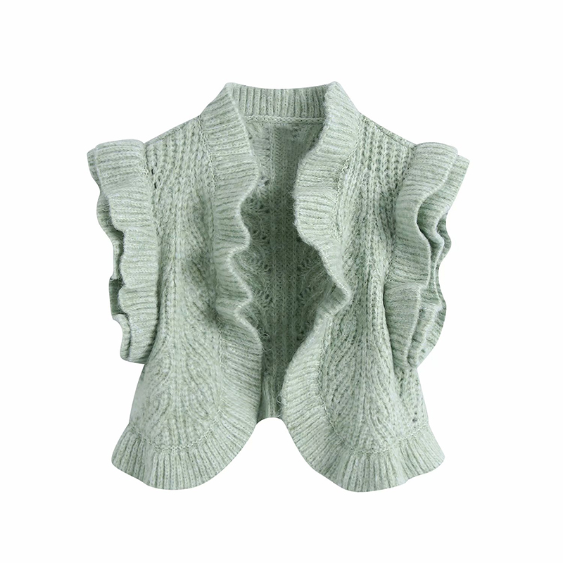 Ardm Sweet Fashion Ruffle Trims Cropped Vest Woman Sweater Vintage Sleeveless Female Waistcoat Chaleco Mujer Chic Tops alx