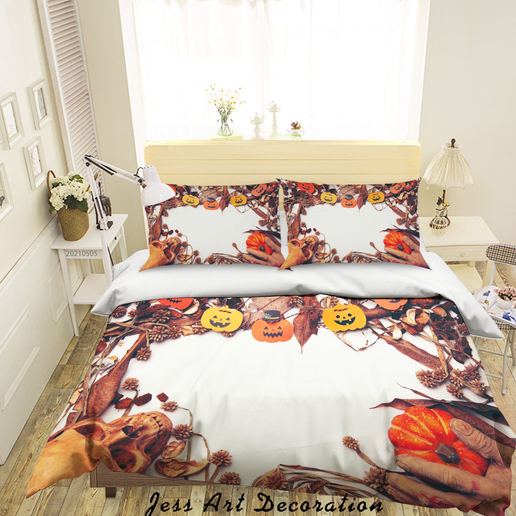 3D Halloween Pumpkin Leaf Quilt Cover Set Bedding Set Duvet Cover Pillowcases 42