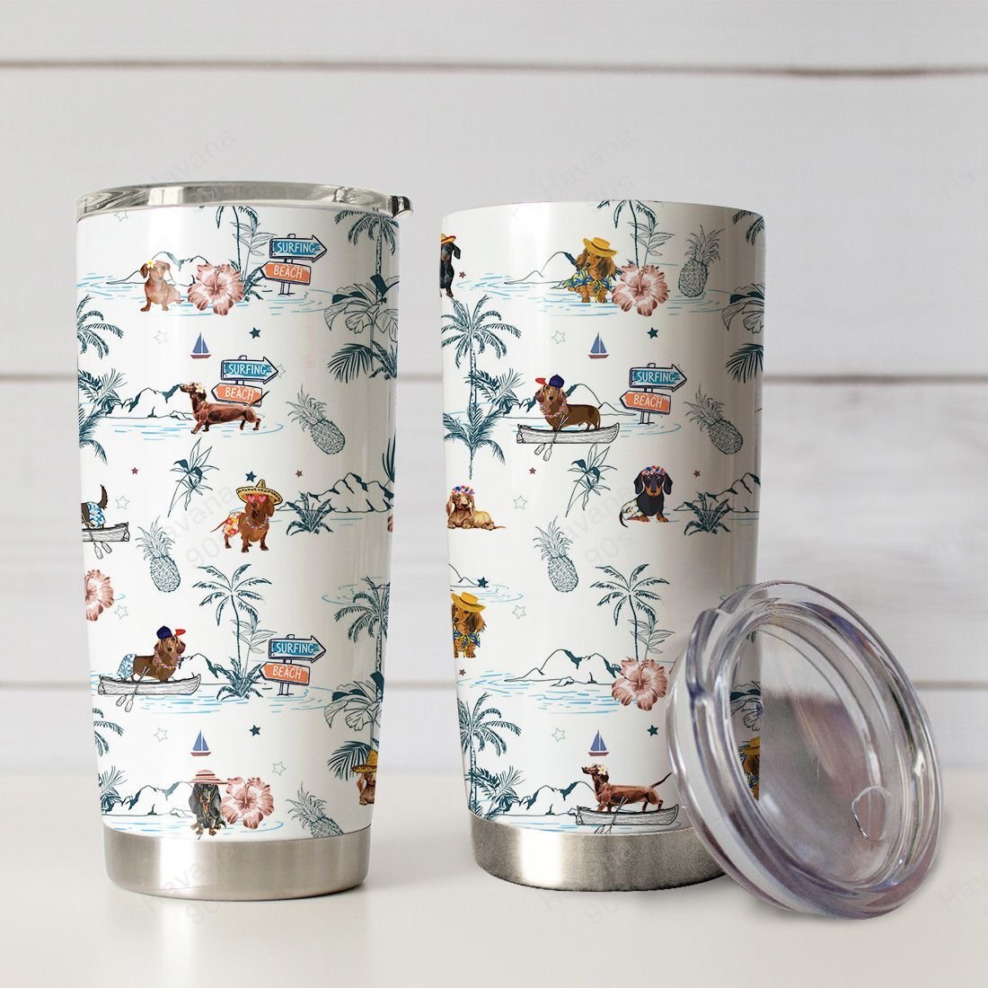 Dachshund Tumbler Hawaiian Pineapple And Beach Ha58299