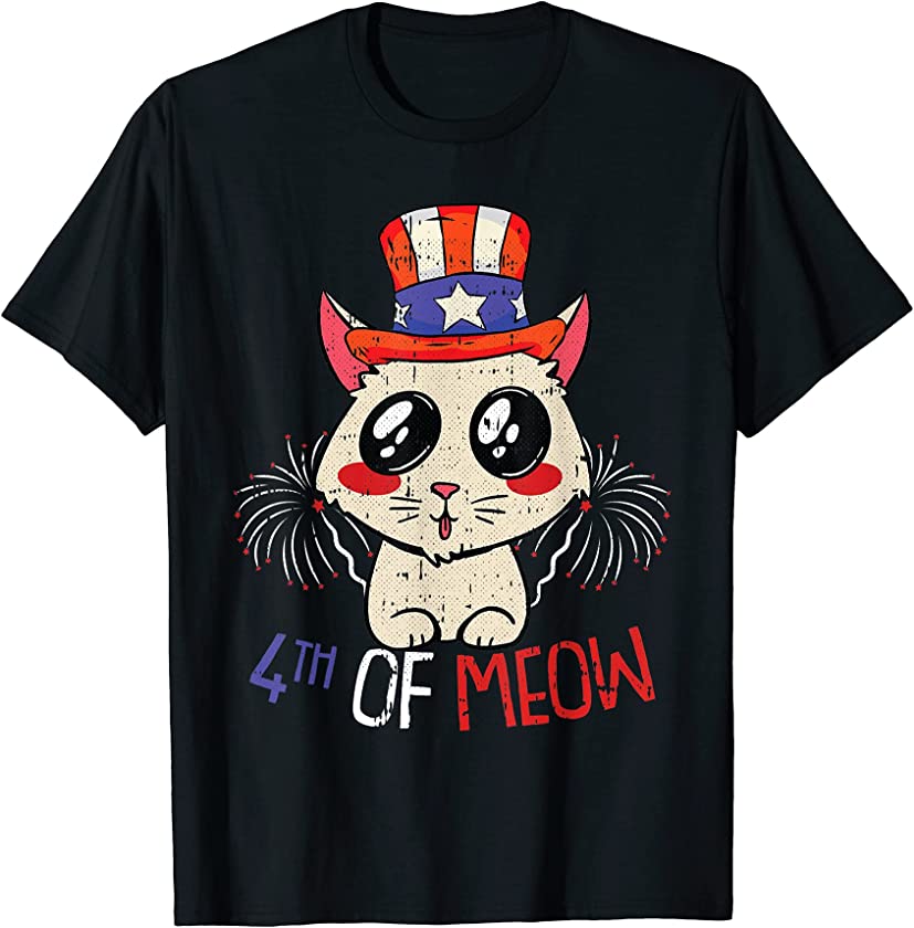 Meow 4th Of July Cute Cat American Patriotic Kitten Kitty T-Shirt