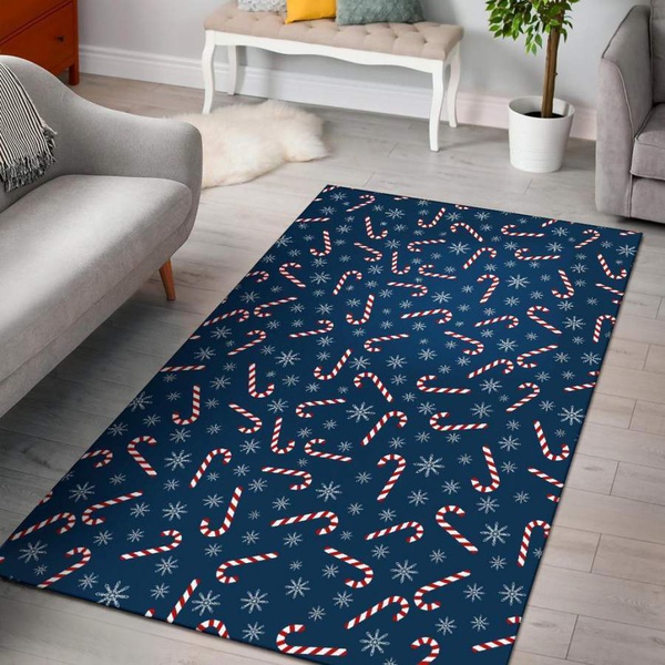 Snowflake Candy Cane Pattern Print Area Rug