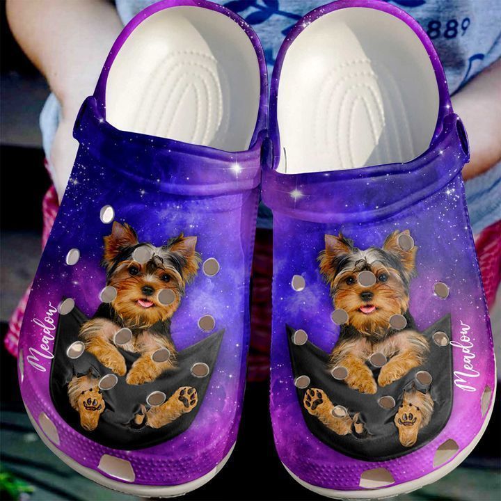 Yorkshire Terrier Personalized Yorkie Pocket Galaxy Rubber Crocss Crocband Clogs, Comfy Footwear