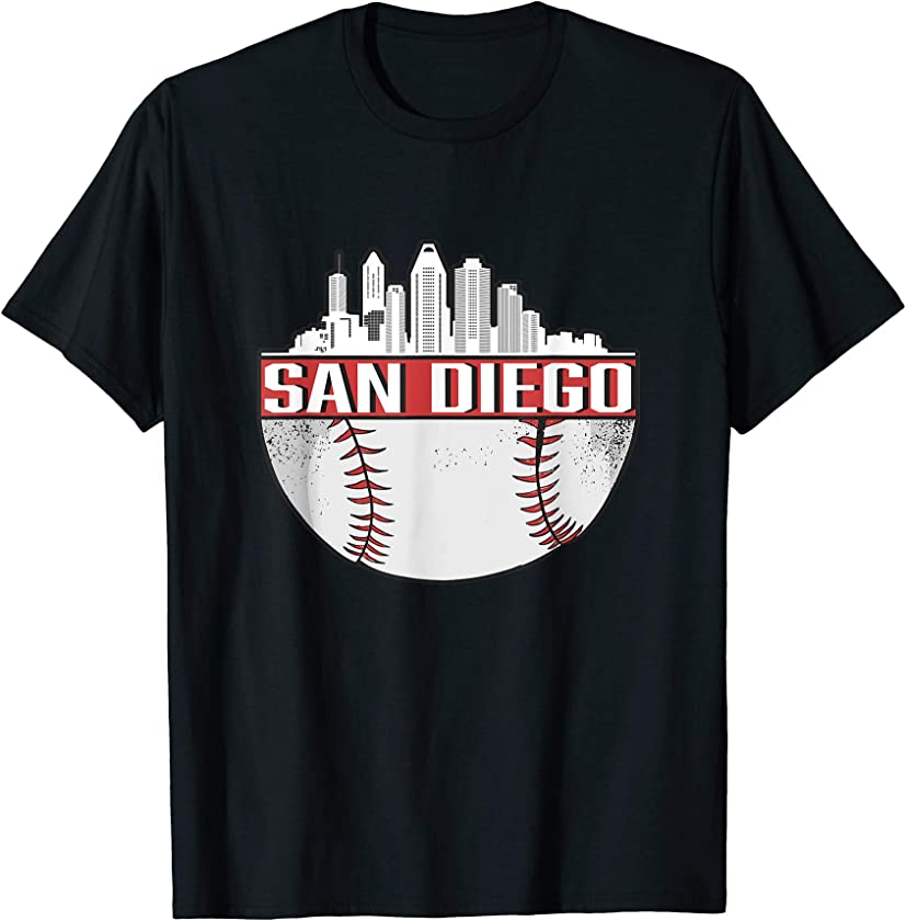 Vintage San Diego Baseball Skyline Cityscape Retro Baseball T-Shirt