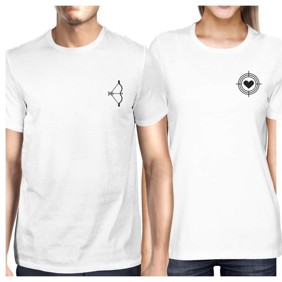 Bow And Arrow To Heart Target Matching Couple White Shirts