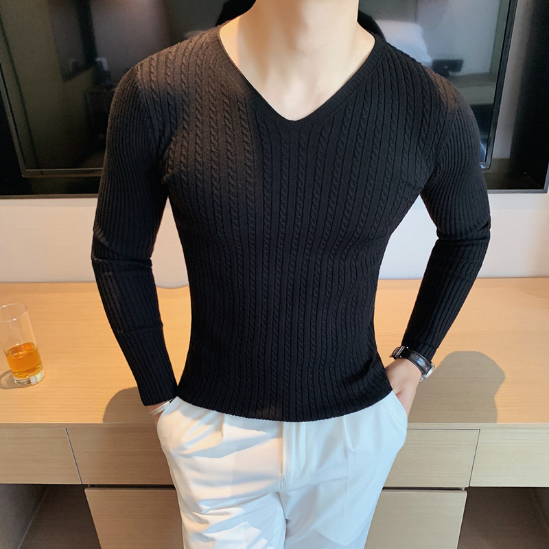 2022 Winter Sweaters Men Korean Fashion Streetwear V-Neck Sweaters Solid Color Men Cashmere Sweater Woolen Slim Trends S-3XL alx