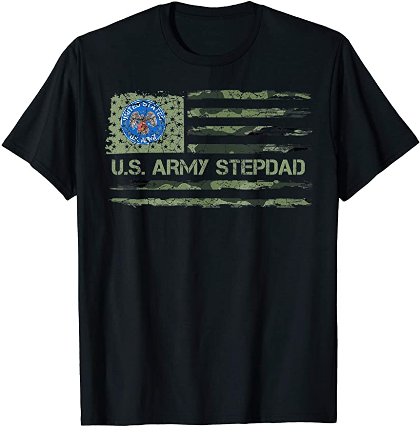 Vintage USA American Camo Flag Proud Army Veteran StepDad T-Shirt