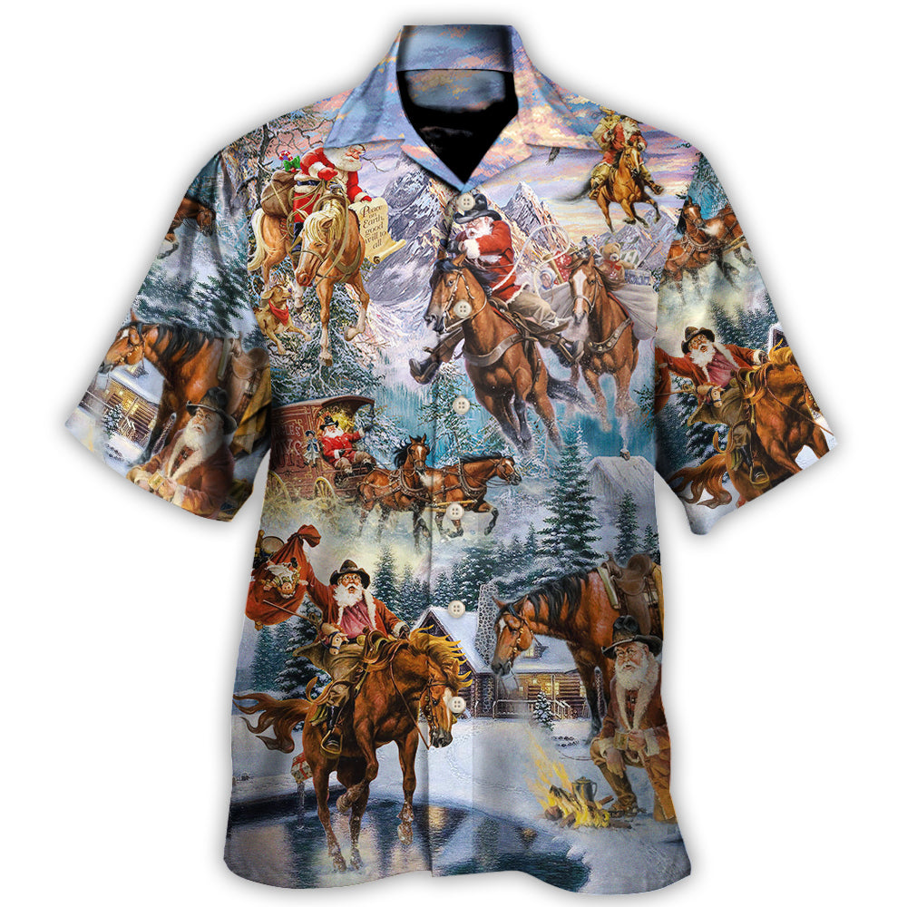 Christmas Santa Claus Riding Horse Snow Mountain Art Style Hawaii Shirt Ha63755