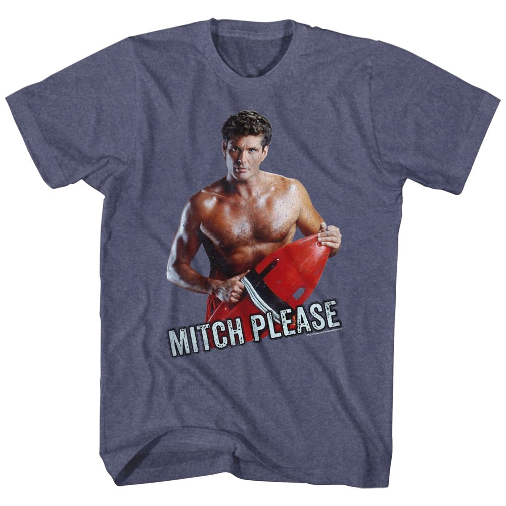 Baywatch-Mitch Please 2-Vintage Blue Heather Adult S/S Tshirt