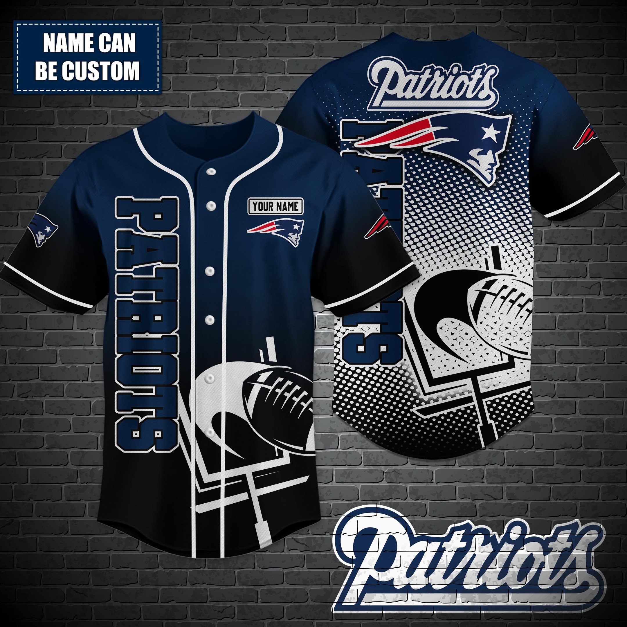 New England Patriots Custom Name Baseball Shirt T-44757