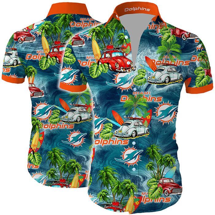 Miami Dolphins Hawaiian Shirt Tropical Flower Short Sleeve Slim Fit Body -Zx09909