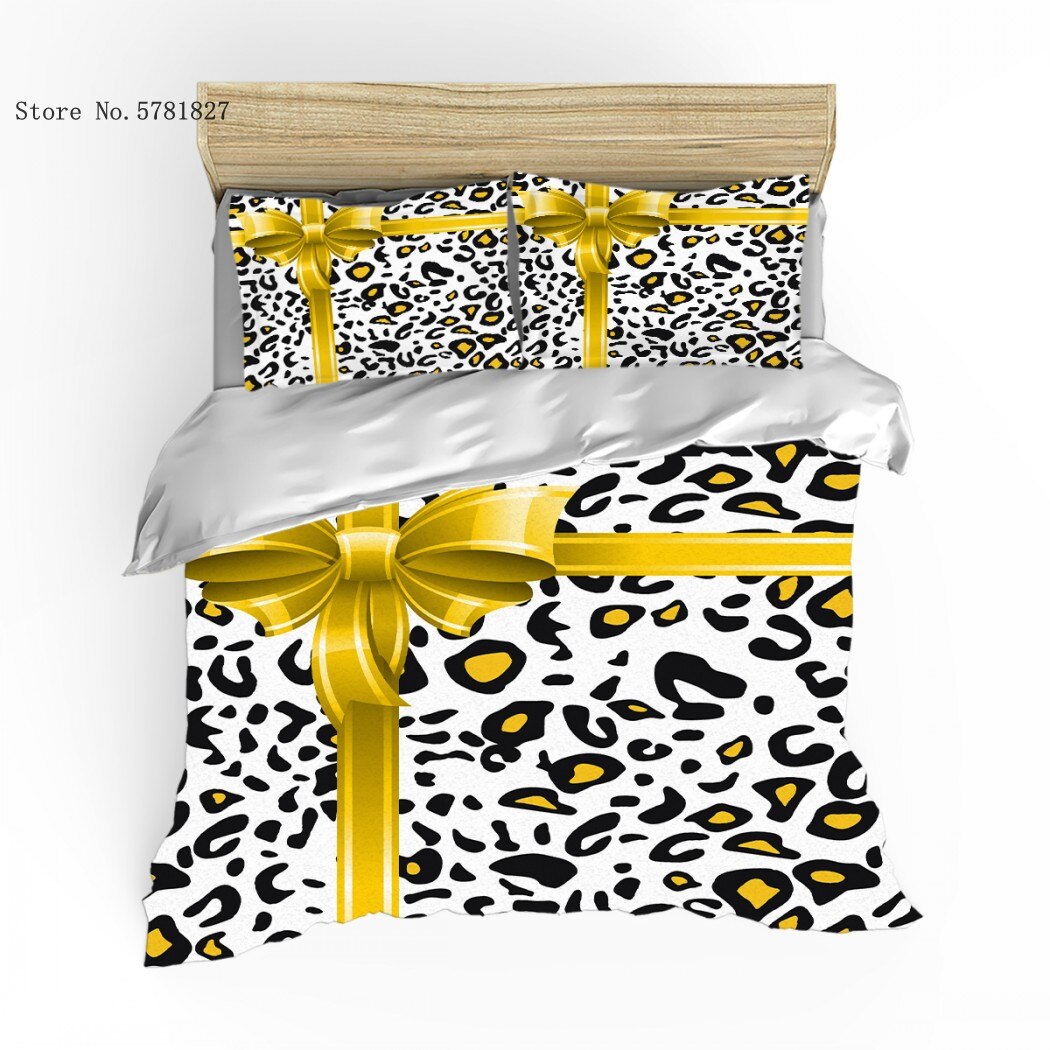 Bowknot Leopard Bedding Set 3D Print Colorful Cartoon Duvet Cover Comfortable Soft Bed Cover Pillowcase