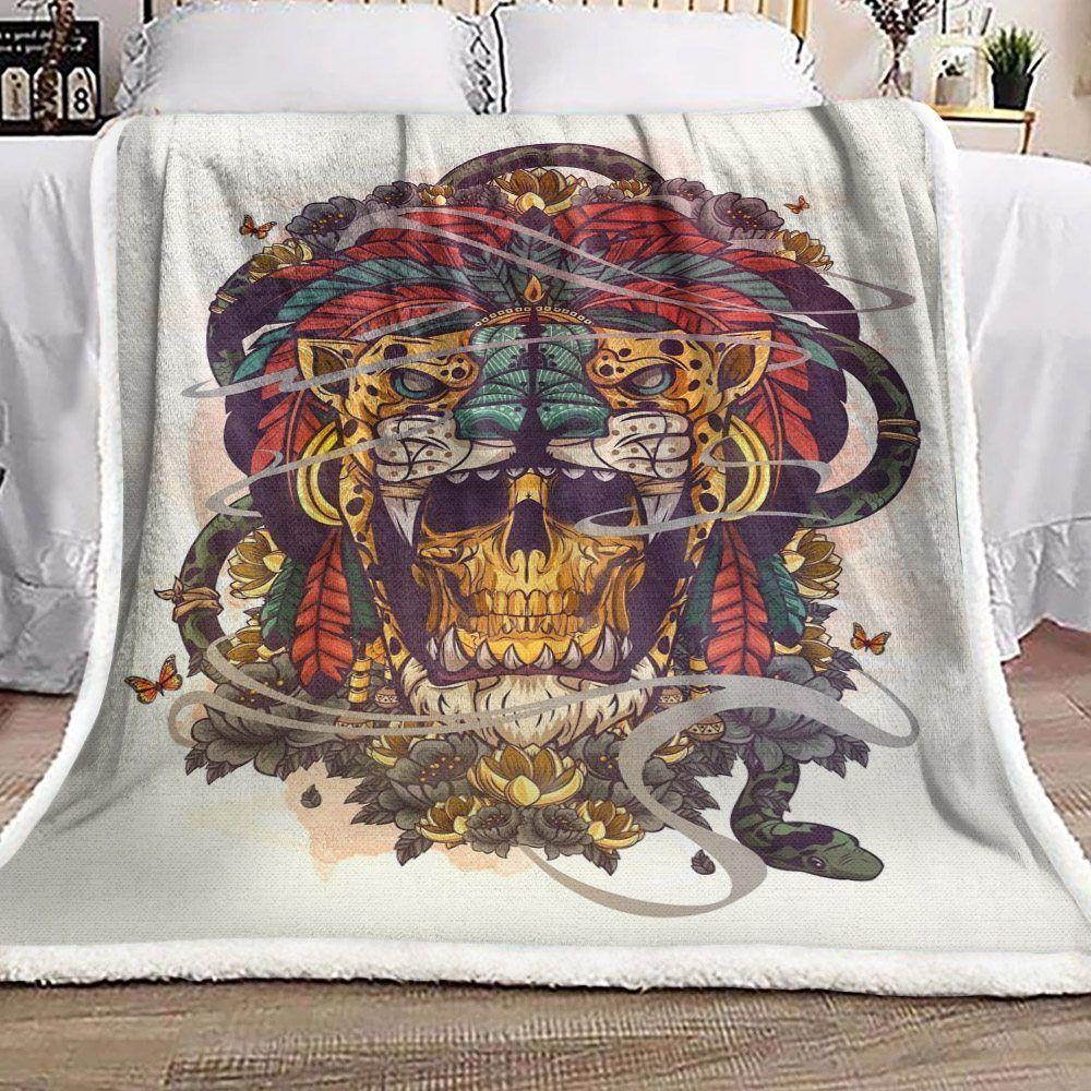 Skull Animal Native American Bt1910204F Sherpa Fleece Blanket