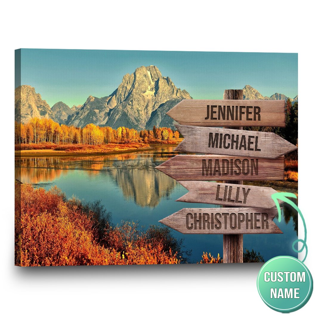 Autumn Mountain Personalized Multi-Names Premium Canvas Print Family Gift Wall Art