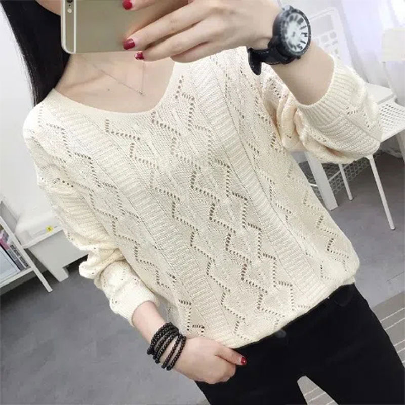 Women’s Knitwear Hollow Long Sleeve Bottoming Shirt Spring and Autumn V-neck Thin Knitted Pullover Outfit Korean Style Sweaters alx