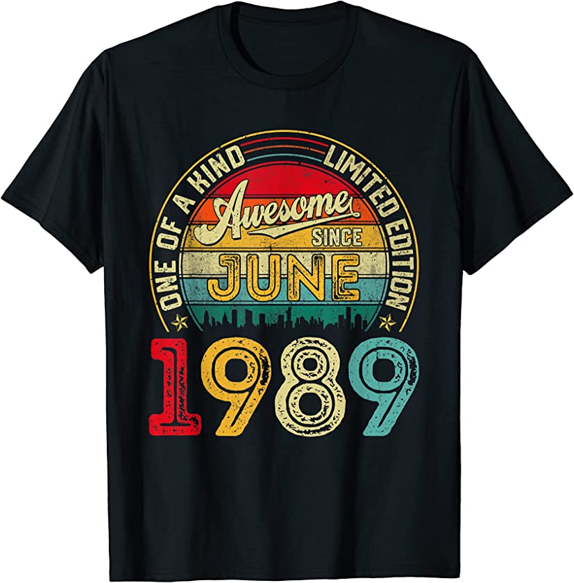 Vintage June 1989 32nd Birthday Decorations Men Women Funny T-Shirt