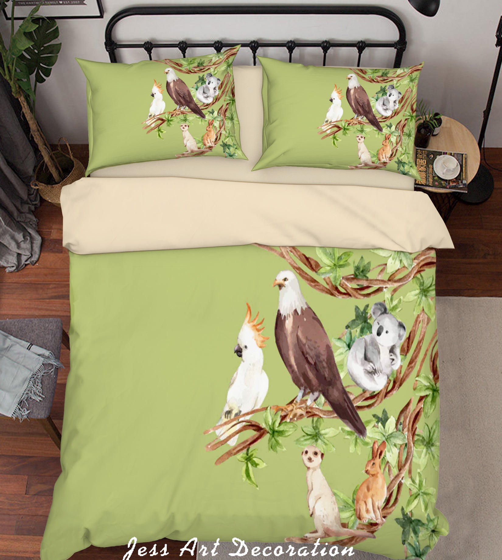 3D Green Animal Eagle Koala Parrot Rabbit Branch Quilt Cover Set Bedding Set Duvet Cover Pillowcases Sf43