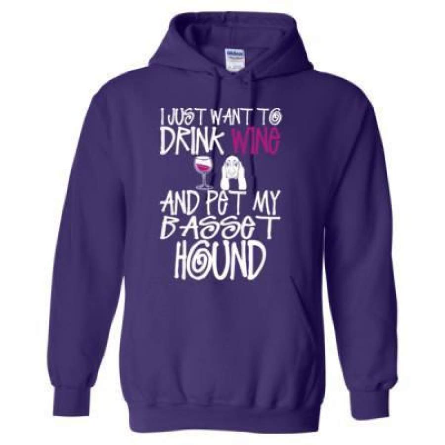 AGR I Just Want To Drink Wine And Pet My Basset Hound Dog – Heavy Blend™ Hooded Sweatshirt