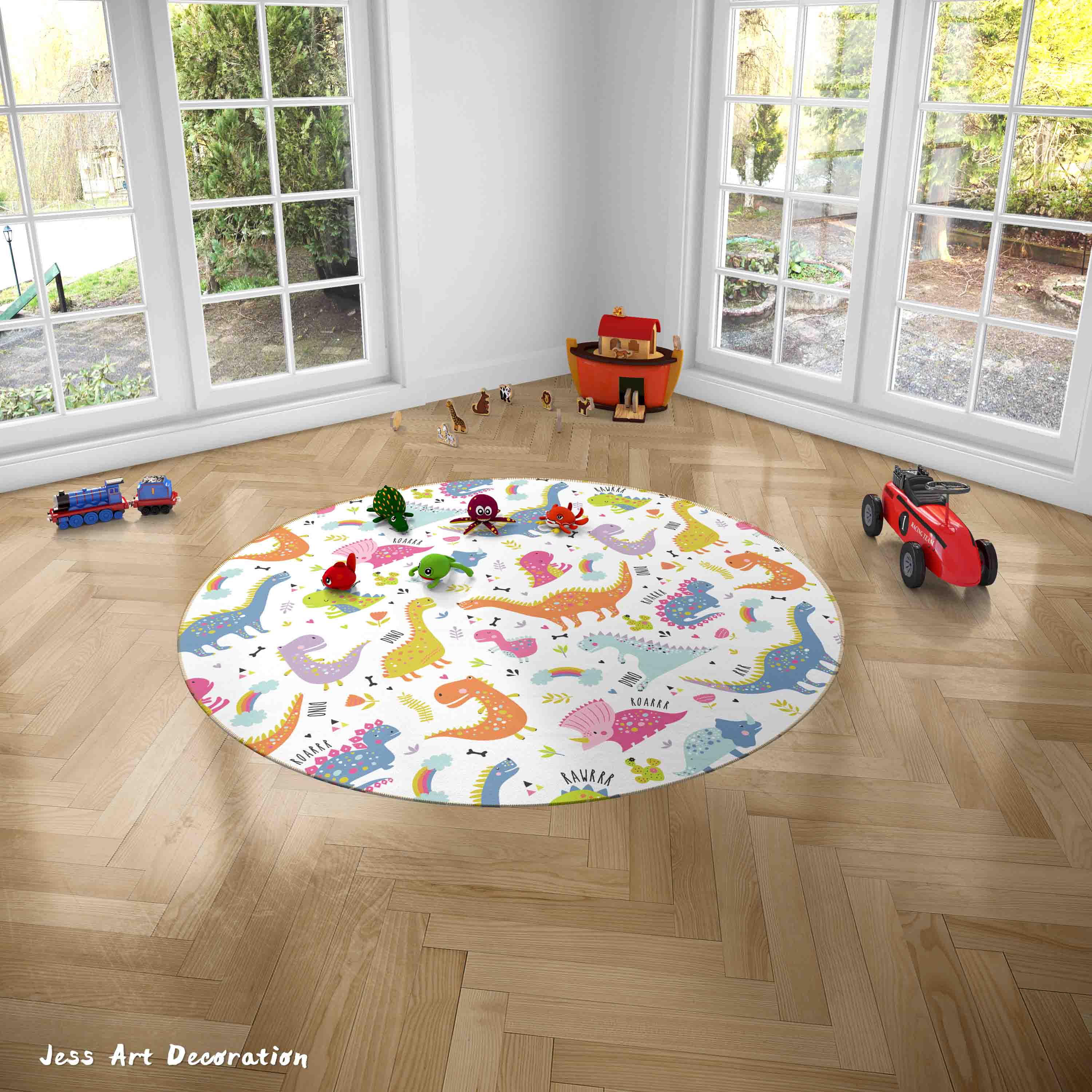 3D Cartoon Animal Dinosaur Kids Non-Slip Round Rug Mat 25