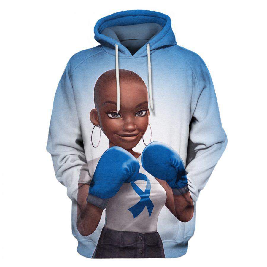 Blue Colon Cancer Awareness Melanin Girl Hoodie