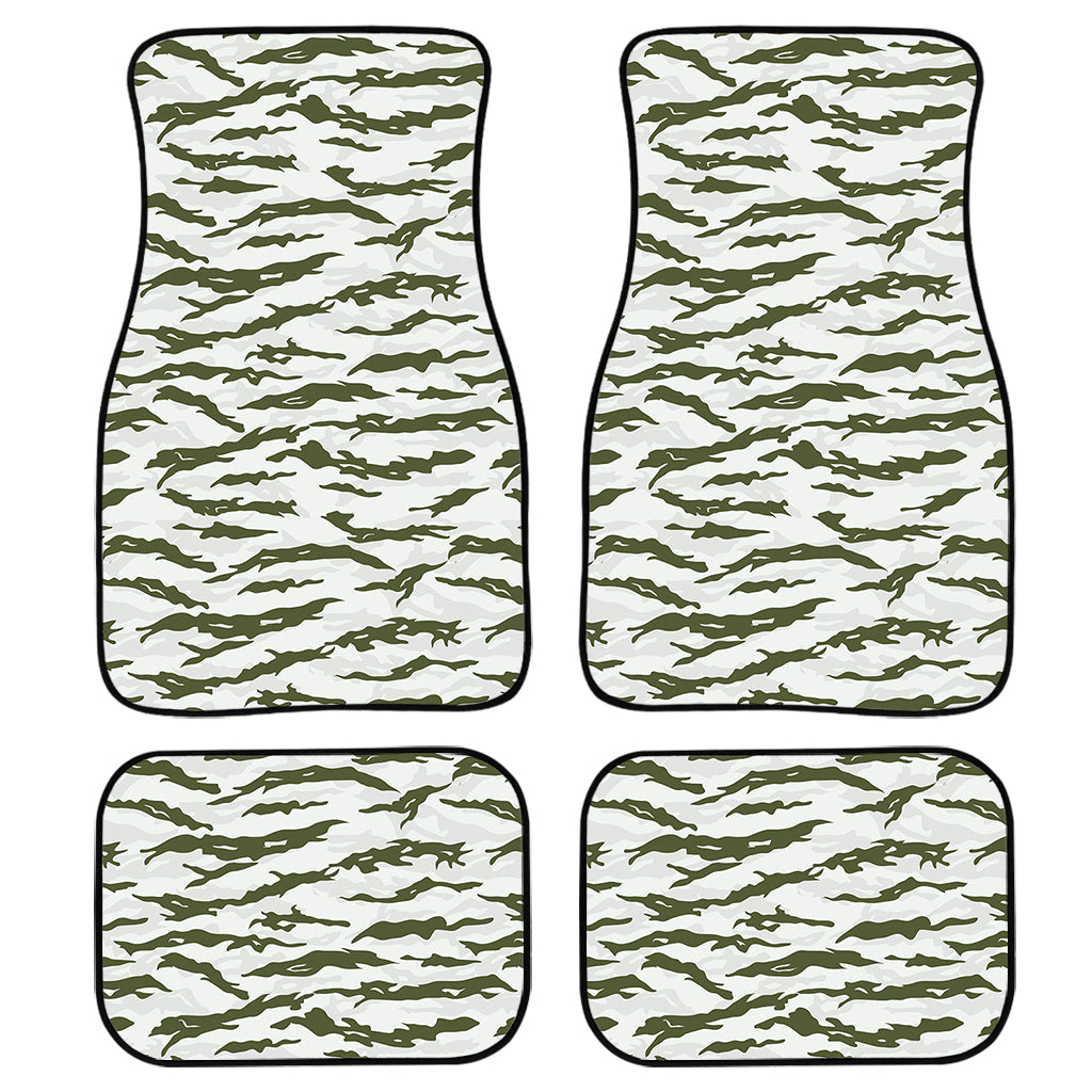 Green And White Tiger Stripe Camo Print Front And Back Car Floor Mats, Front Car Mat