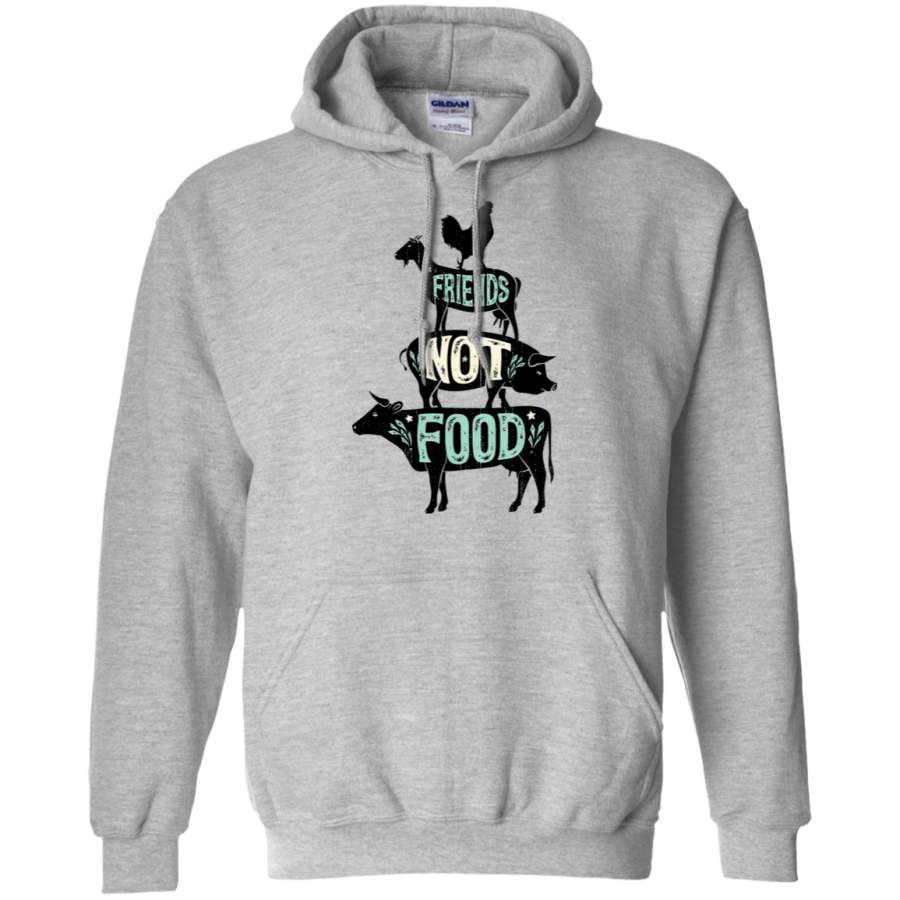 AGR Friends Not Food – Vegan Vegetarian Animal Lovers T-Shirt – Vintage Distressed_2 Gildan Pullover Hoodie