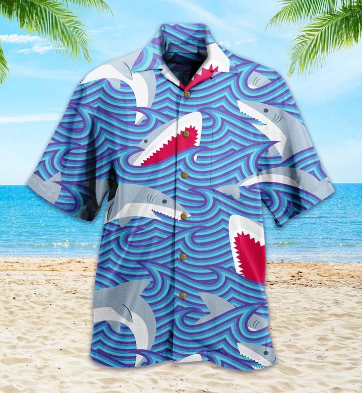 Shark Blue Waves Funny Hawaii Shirt Ha34247