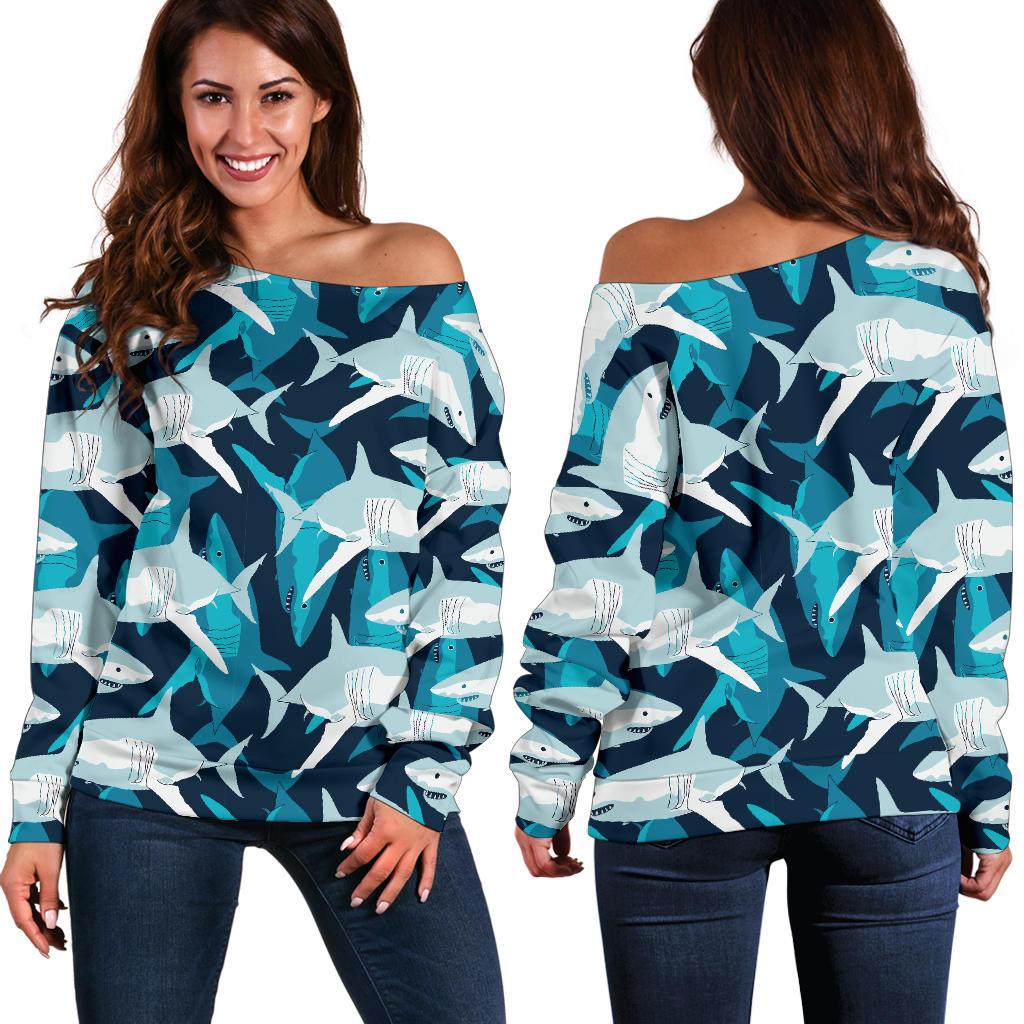 Shark Design Print Off Shoulder Sweatshirt