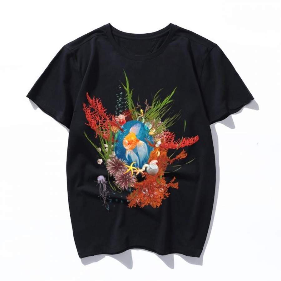 goldfish ulzzang harajuku t-shirt tshirt women men print t shirt summer aesthetic femaale graphic hands 90s top clothes