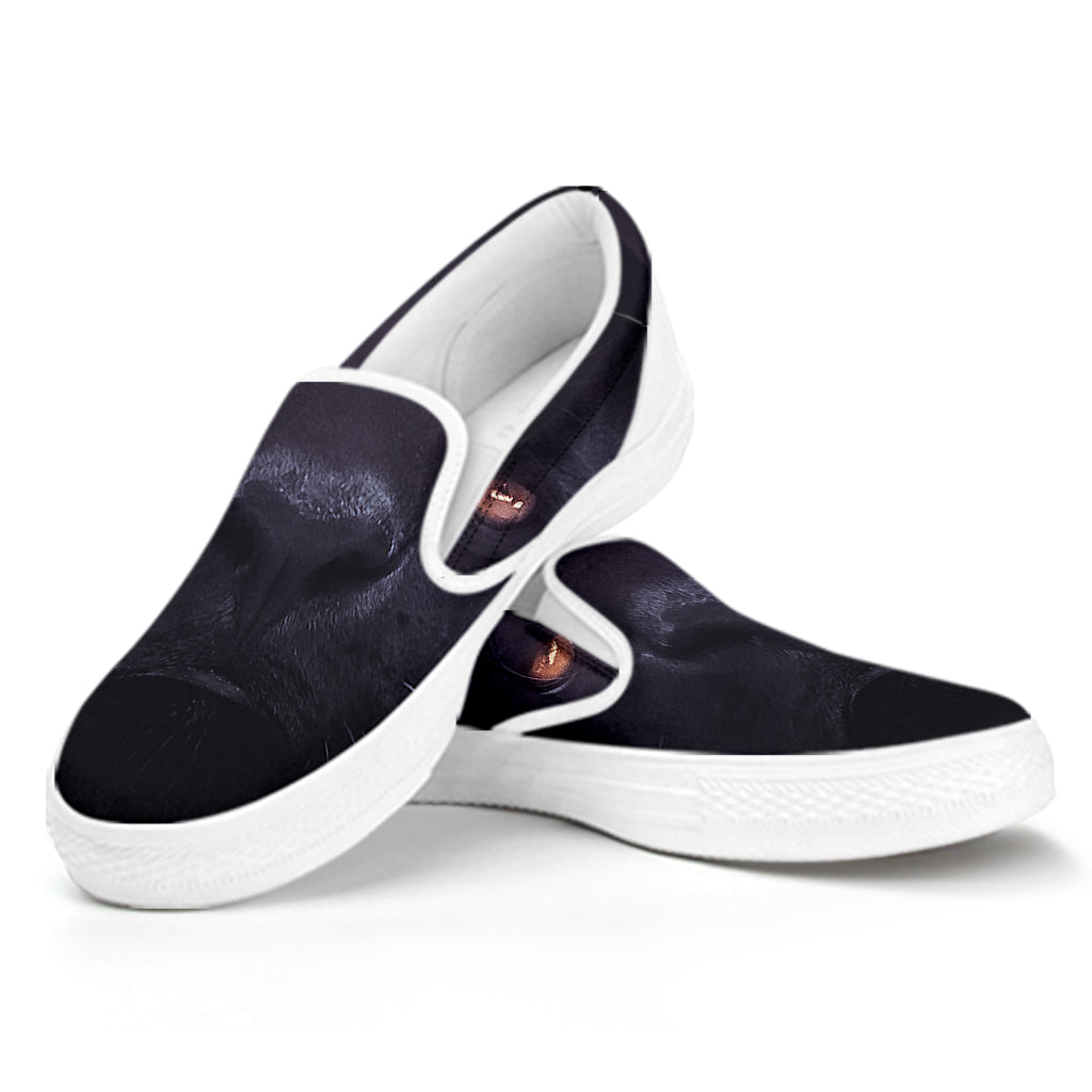 Black Jaguar Print White Slip On Shoes