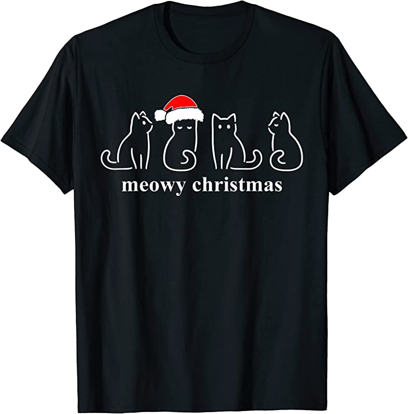 Meowy Catmas Cat Christmas Cute Kitten Cats Santa Hat Xmas T-Shirt