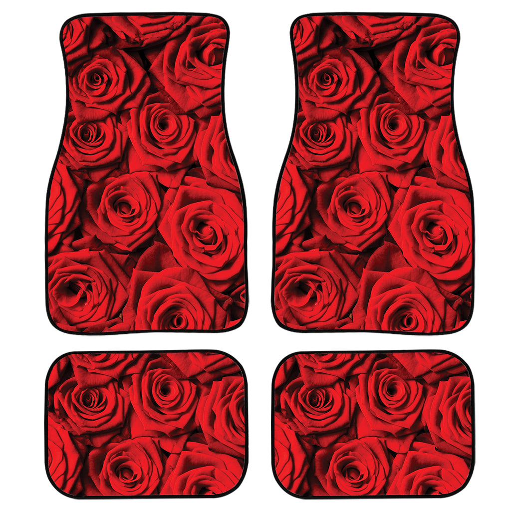 Red Rose Print Front And Back Car Floor Mats, Front Car Mat