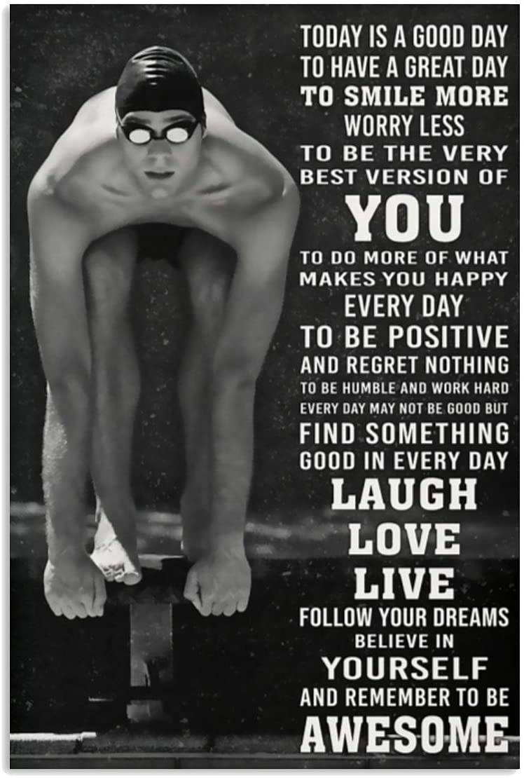 Vintage Man Swimming – Follow Your Dreams Believe In Yourself Laugh Love Live Poster Art Print      Home Decor Gift For Men Women Family Friend On Birthday Xmas