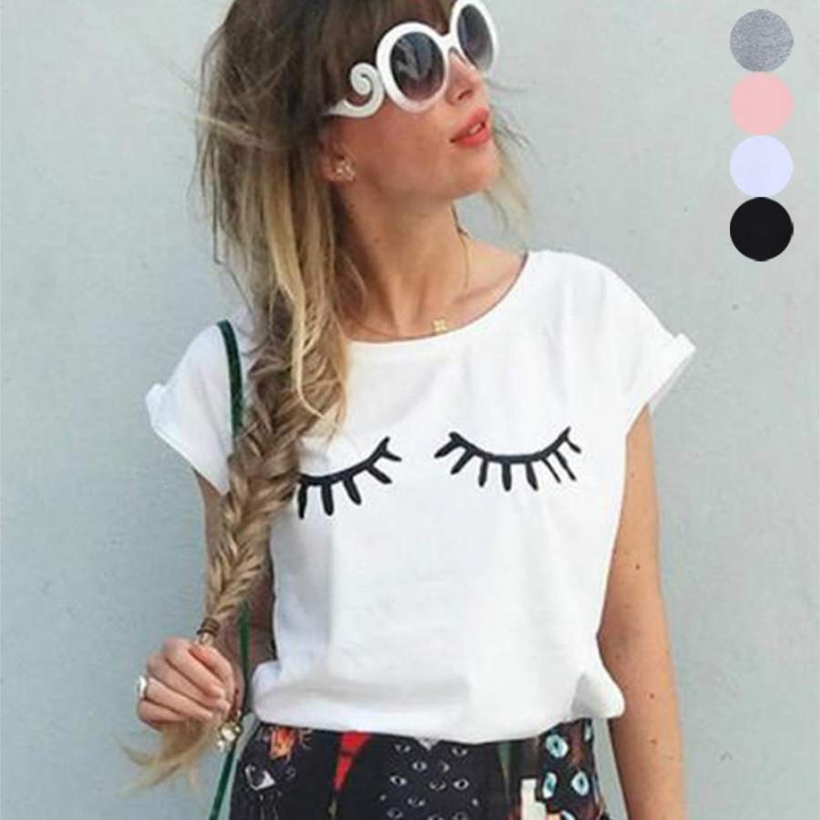 Stylish Eyelash Graphic Tees Women Hipster Kawaii Tumblr Printed T Shirt Women Tops Summer O-Neck Ladies Camisetas Mujer