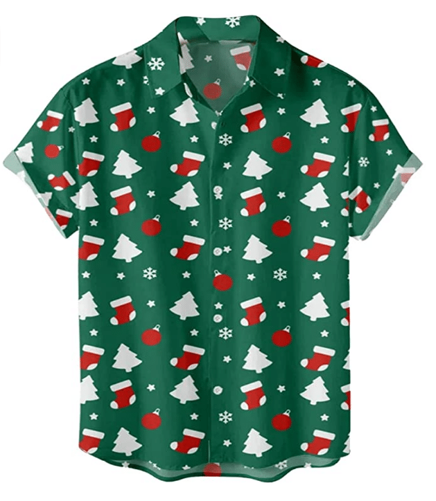 Christmas Hawaii Funny Santa Claus Tree Button Up Shirt For Men Ha76796