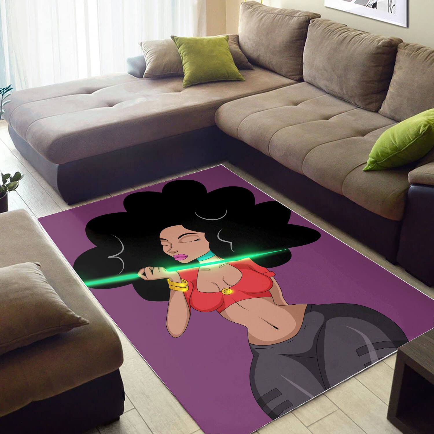 Afrocentric Rugs Pretty Lady With Afro African Print Carpet Modern Afrocentric Decor WBG48345