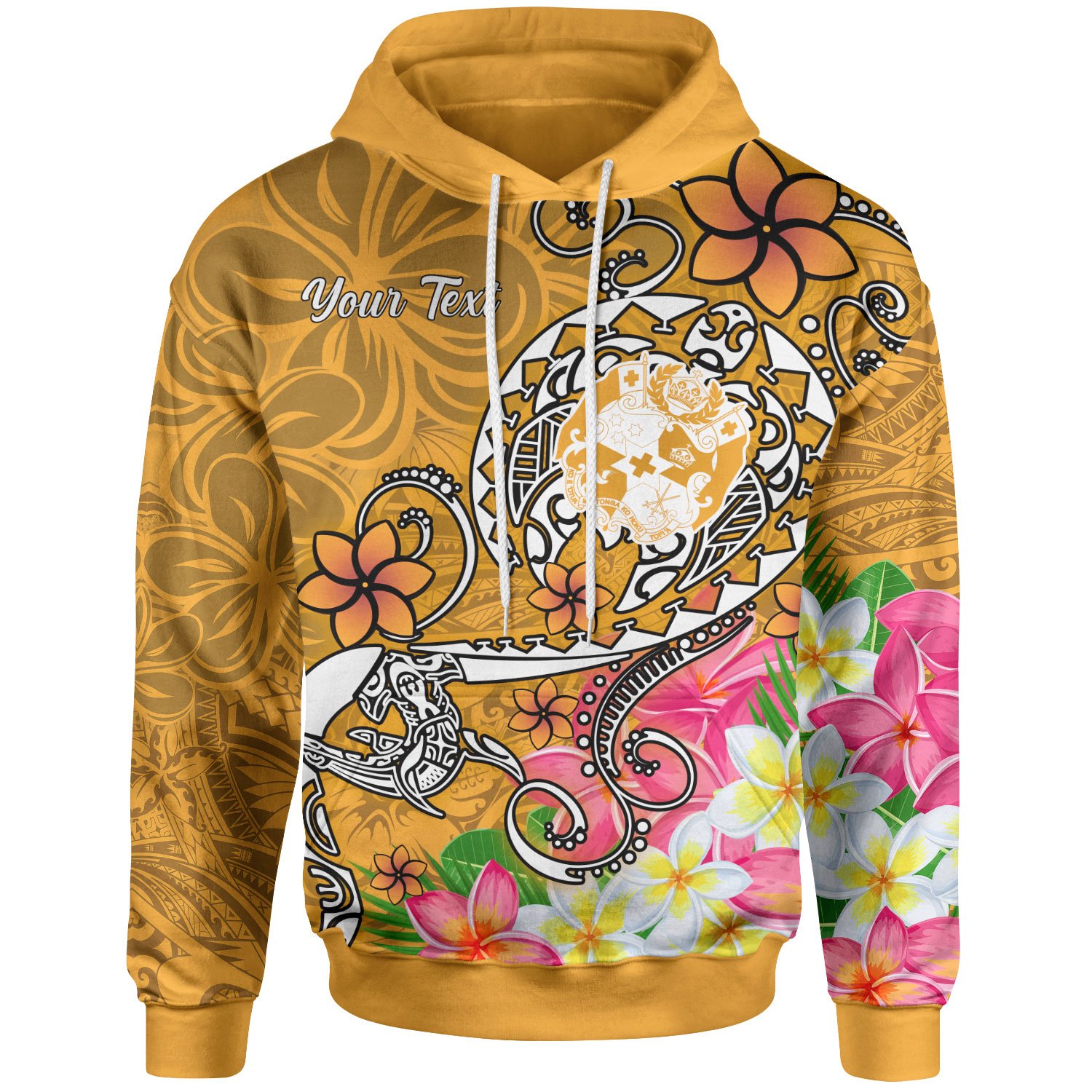 Tonga Custom Personalised Hoodie – Turtle Plumeria (GOLD) – BN18