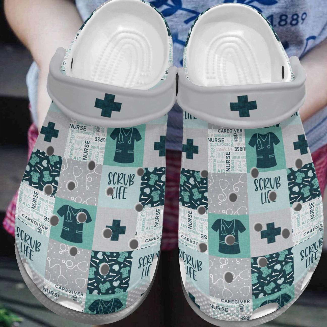 Nurse Personalize Clog, Custom Name, Text, Fashion Style For Women, Men, Kid, Print 3D Whitesole Scrub Life