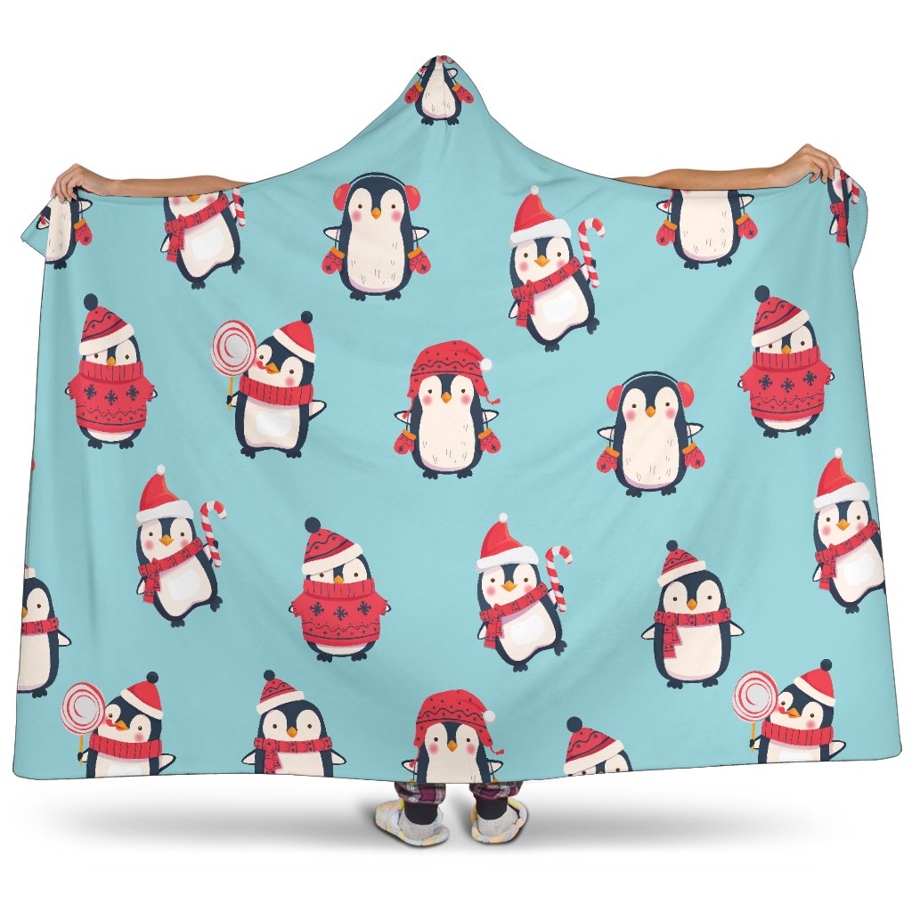 Cute Penguin Christmas  Design Pattern Hooded Blanket